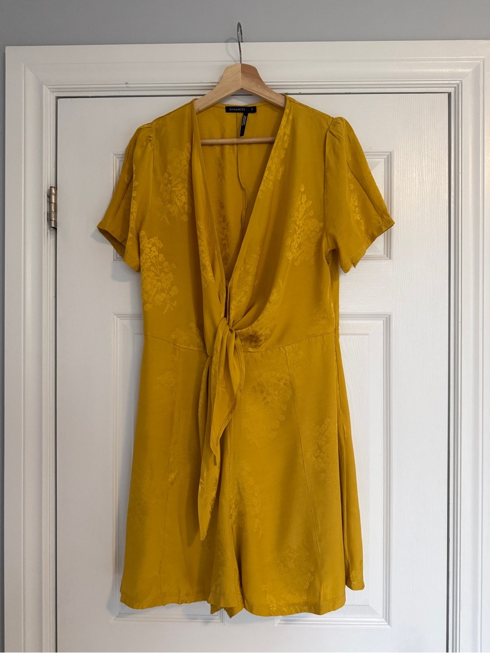 Dynamite Mustard Tie-Front Jumpsuit Romper